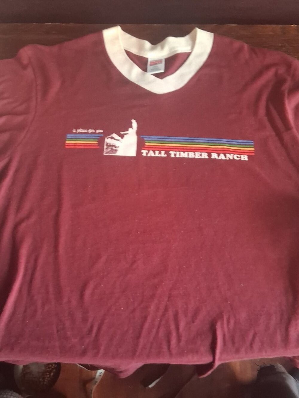 90s Tall Timber Ranch Leavenworth WA Rainbow Ringer Tee Large